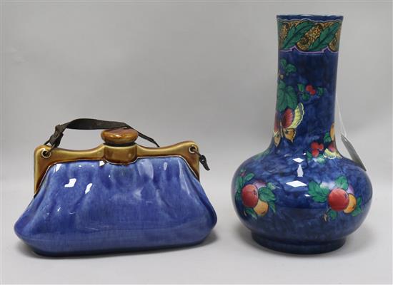 A Bourne Denby hot water bottle modelled as a handbag and a Losol Ware lustre vase, H 29cm